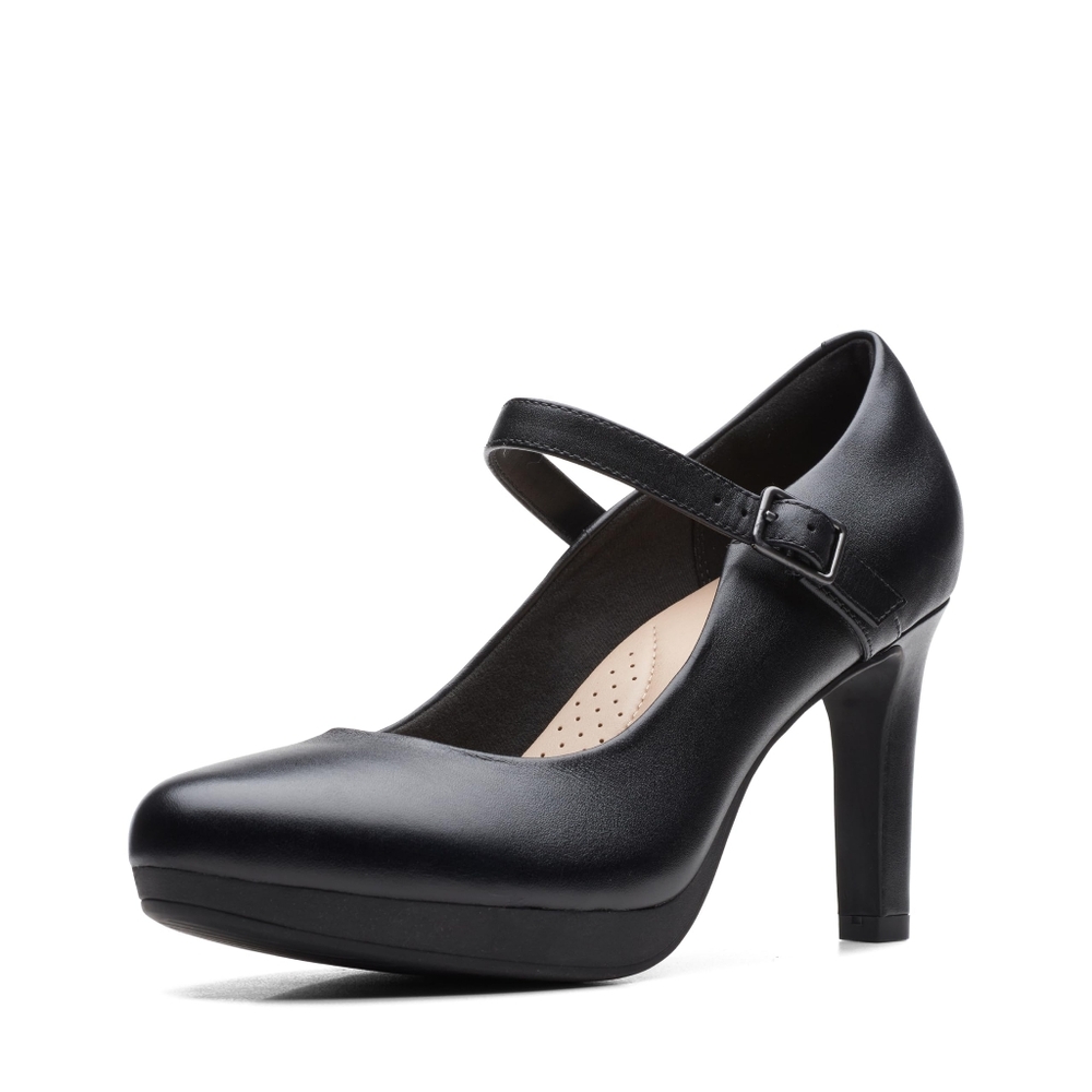 Clarks womens Ambyr Shine Pump, Black Leather, Mary Jane Heel, 10M